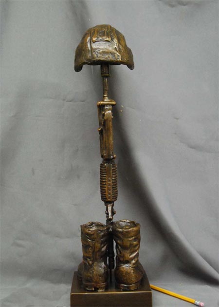 Battle Cross Fallen Soldier Small half life size bronze statue