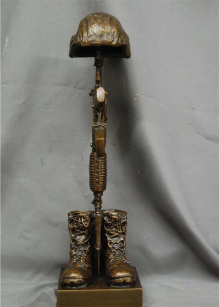 Battle Cross Fallen Soldier Small half life size bronze statue