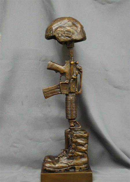 Battle Cross Fallen Soldier Small half life size bronze statue