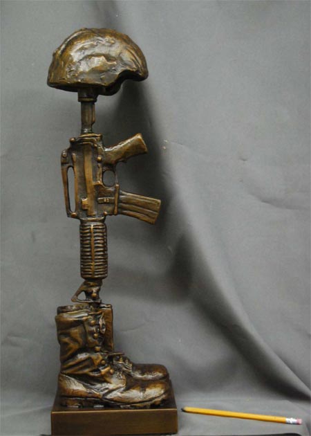 Battle Cross Fallen Soldier Small half life size bronze statue
